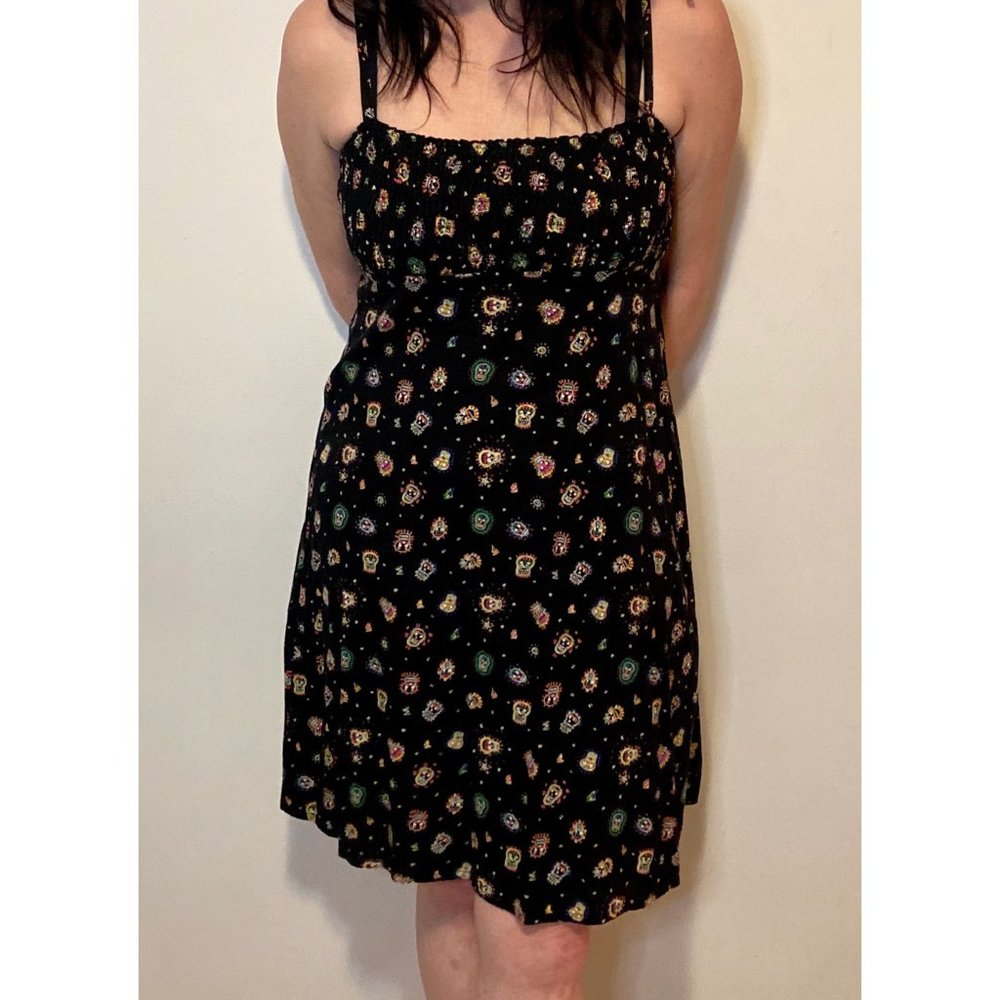 Black Sugar Skull print Dress w/ tie straps
